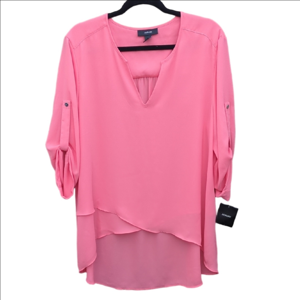 Alfani Roll Tab High Low Top Plus Size Asymmetric Hem